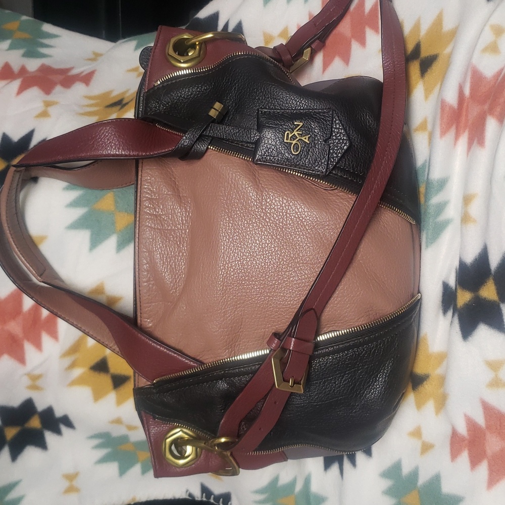 OrYANY Pebble Leather Lian Satchel Purse w Convertible Strap Merlot Camel Black